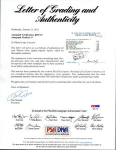 Warren Giles SIGNED Auto PSA/DNA Grade 9 MLB HOF Commissioner Expense Report - Picture 1 of 6