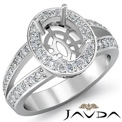 Halo Oval Semi Mount Split Shank Diamond Engagement  Ring 14k White Gold 0.55Ctw - Image 1 of 4