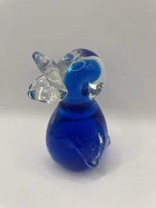 "Estatuilla pisapapeles pájaro pingüino pato de vidrio transparente cobalto azul brillante 4""" - Imagen 1 de 7
