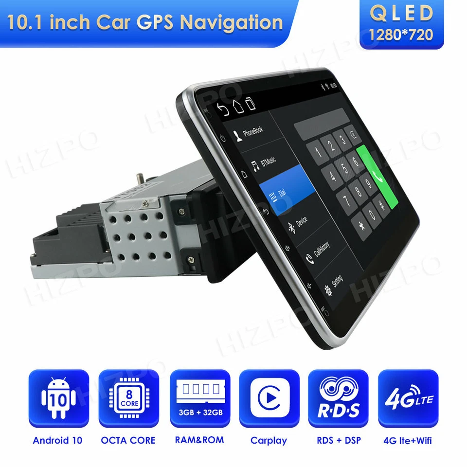 Single 1DIN Rotatable 10.1'' Android 10 Car Stereo Radio GPS Wifi 3+32GB DSP RDS - Image 1 of 4