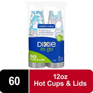 Dixie To Go Disposable Paper Cups, 12 oz, Multi-Color, 60 Count - Picture 1 of 9