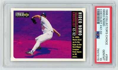 1996 COLLECTOR'S CHOICE HIDEO NOMO #359 LISTA DE VERIFICAÇÃO DODGERS PHENOM PSA 10 GEM ESTADO PERFEITO - Imagem 1 de 3