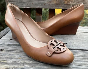 Tory Burch Miller 65mm Women's 8M Brown Leather Wedge Heels Closed Toe - Picture 1 of 15