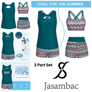 Womens Tankini Set Size M Bikini Top High Waisted Control Brief Swimwear 3 Piece - Picture 1 of 7