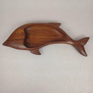Plato de delfín de madera de sarso HAGAZA tallado a mano Egipto artesanal ballena marsopa - Imagen 1 de 6