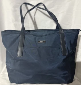 Tumi Voyageur Q-Tote Nylon Tasche Baltic Blue schwarz Lederbesatz leichte Handtasche - Bild 1 von 7