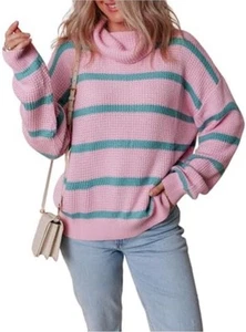 Dokotoo Womens Turtleneck Sweater Long Sleeve Striped Knit Size Small - Picture 1 of 2