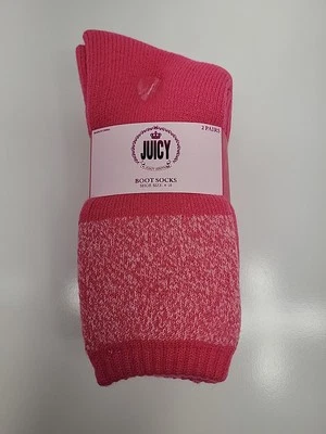 Meias bota femininas Juicy Couture pacote com 2 pares 9-11 rosa grosso inverno quente logotipo NOVO - Imagem 1 de 3