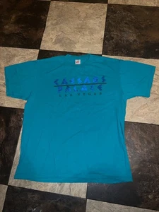 Vintage 90s Caesars Palace Marble T-Shirt Las Vegas USA Men XL Turquoise - Picture 1 of 7