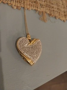 NY 1.0 CARAT Diamond Pave Heart Pendant Necklace 18" /14K YG/925Sterling Silver - Picture 1 of 23
