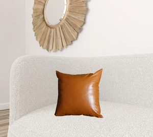 17" Brown Faux Leather Throw Pillow Cover - Picture 1 of 8