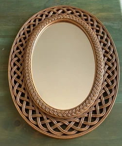 Vtg Brown Faux Wicker Oval Mirror 1978 Home Interiors Homco Home Office Decor - Picture 1 of 7