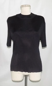 St John Sport Black Ribbed Rayon Knit Mock-Neck Short Sleeve Pullover Top P NEW - Picture 1 of 4