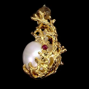 925 Sterling Silver Pendant Round Ruby 2mm Pearl Natural Gemstone Jewelry - Picture 1 of 13