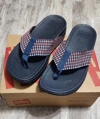 Sandalia de cuña FitFlop Surfa punteras azul marino medianoche mezcla zapato para mujer talla 6 Foto 1 de 4
