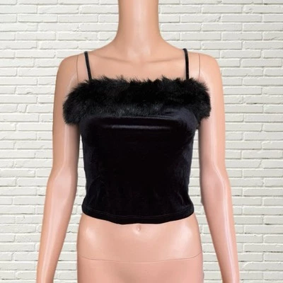 Top corto vintage años 90 - Borde de piel de terciopelo negro - Joule Deadstock nuevo con etiquetas Foto 1 de 4