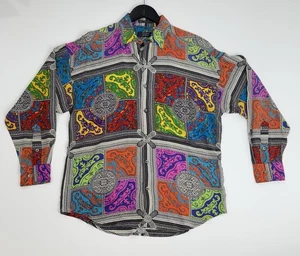 Vintage Timney Fowler Men’s 100% Silk Shirt S Multicolor Baroque Patchwork - Picture 1 of 9