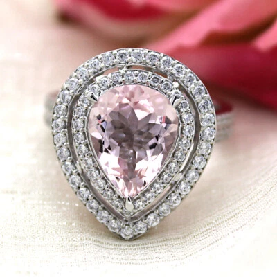 Anello di Fidanzamento 5 Ct Pera Doppio Alone Morganite Splendido Argento 925... - Immagine 1 di 4