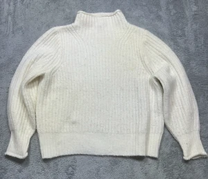 Madewell Sweater Womens L Ivory Mock Neck Ribbed Wool Blend Oversized *SPOTS - Picture 1 of 13