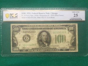 1934 Chicago $100 Yellow-Green Federal Reserve Note PCGS-25 Very Fine - Picture 1 of 6