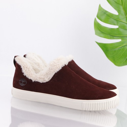 Stivali slip on da donna Timberland Skyla Bay taglia 9 pelle scamosciata bordeaux foderati sherpa