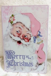 Shabby Chic Cottage Victorian Christmas Pink Roses Santa Tin Sign Picture - Picture 1 of 3