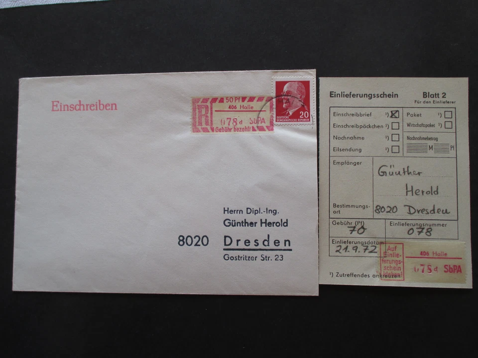 EM SbPA Einschreibemarke auf Brief  2  406 d I B (1)  Halle   nach Forge - Bild 1 von 1