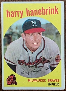 1959 TOPPS HARRY HANEBRINK MILWAUKEE BRAVES CARD #322A GOOD SMALL CREASE - Picture 1 of 2