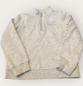 Vineyard Vines Sweatshirt Girls XS Grey 1/4 Zip Pullover Purple Whale Preppy - Picture 1 of 13