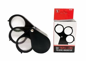 5X 10X 15X Triple Folding Optimum Magnifier Loupe Glass Lens SE ML26B - Picture 1 of 1