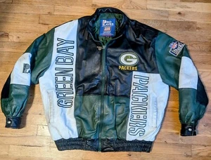 Giacca vintage anni 90 Green Bay Packers Pro Player XXL - cappotto pelle invecchiato NFL  - Foto 1 di 24
