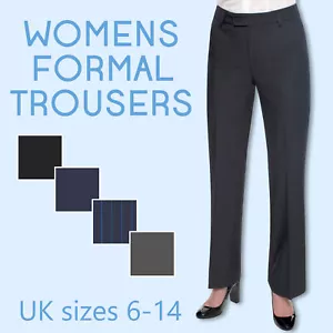 Ladies Womens Work Trousers Business Office Formal Straight Leg Pants Size 6-14 - Picture 1 of 17