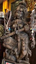 Indian Goddess Antique Statue Sarawati Playing Veena HAnd Carved Home Decor