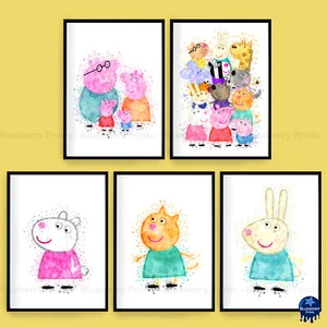 Peppa Pig Figuren Aquarell Splash Stil Kunstdrucke - A5-A3 Größen (Set 2) - Bild 1 von 6
