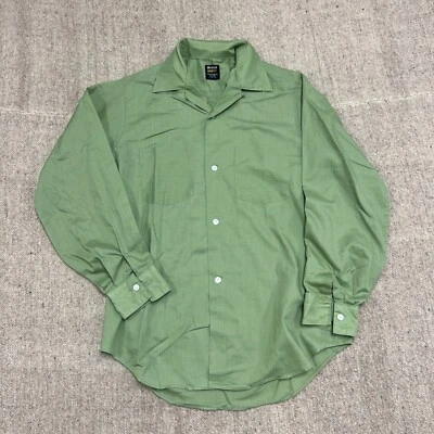 Vintage Van Heusen Vanpress Button Up Shirt Mens Small Green 1960s Loop Collar - Image 1 of 4