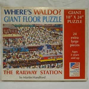 18" By 24" Vintage 1991 Where's Waldo? "The Railway Station" Giant Floor Puzzle - Picture 1 of 5