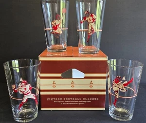 Williams Sonoma Vintage Football Cheerleader Drinking Pint Glasses Set of 4 Box - Picture 1 of 9