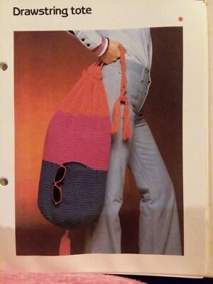 Drawstring Tote Bag crochet PATTERN INSTRUCTIONS FREE SHIPPING - Image 1 of 2
