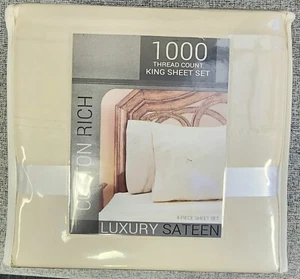 Luxury Sateen Cotton Rich 1000 Thread Count 4 Piece King Sheet Set - Picture 1 of 5