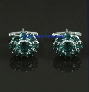 Natural London Blue topaz Gemstones 925 Sterling Silver Cufflinks for men's #440 - Picture 1 of 3