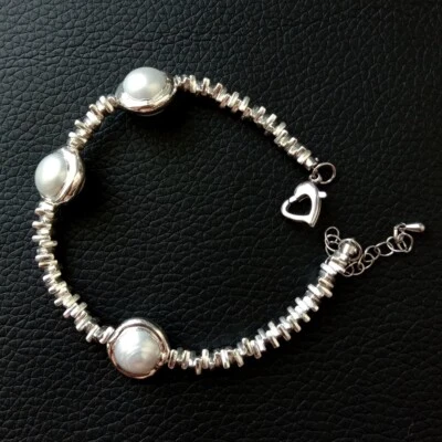 Pulsera Cultivada 14mm Perla Blanca Cuentas Hecha a Mano para Mujer Regalo Foto 1 de 4