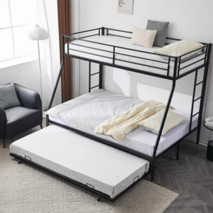 Kids Teens Adult Twin Over Full Bunk Bed with Trundle Triple Bunk Beds Metal Bed - Picture 1 of 6