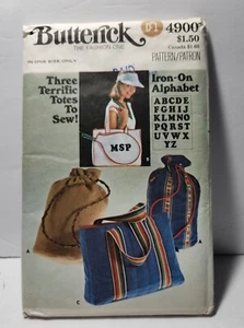 Vintage Butterick 4900 Tote Bag with Alphabet Transfer Pattern Partial Cut 1970s - Picture 1 of 3