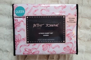 Betsey Johnson New Queen Pink Ballet Bows 6 Piece Coquette Soft Sheet Set - Picture 1 of 8