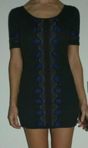New $98 Women's Free People Scoop Neck Embroidered Purple Black Knit Mini Dress - Picture 1 of 9