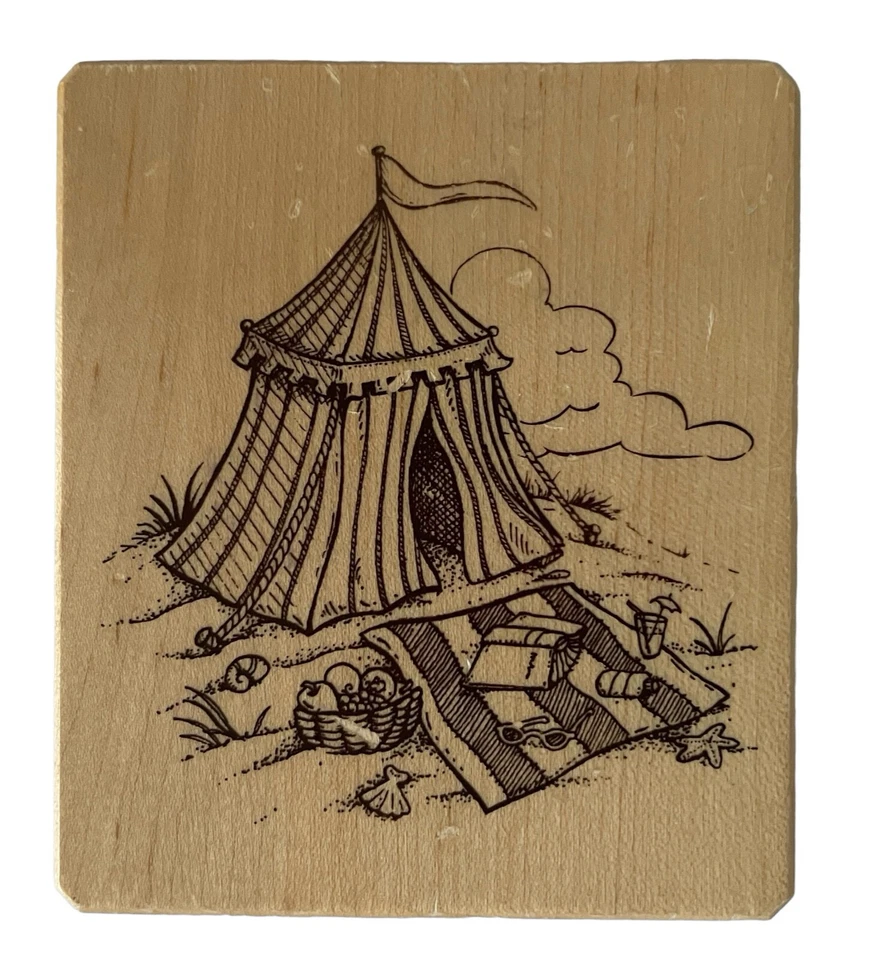 Sello de goma artesanal montado en madera de picnic de tienda de playa de verano Inkadinkado 91025 Foto 1 de 4