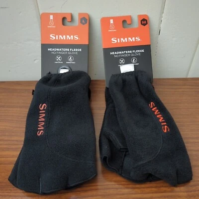 Simms PG-12482 Headwaters Fleece No Finger Gloves Black - Size M & L - 2 Pairs!  - Image 1 of 4