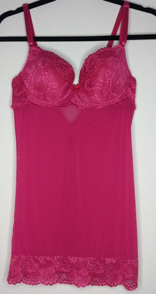 Vestido Babydoll Rampage Intimates para mujer talla M Chemise rosa brillante malla encaje ribete Foto 1 de 4