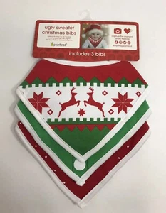 3 Stück Baby Ugly Sweater Bandana Lätzchen Urlaub rot grün Junge Mädchen Elfe Rentier - Bild 1 von 6