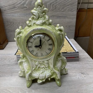 Reloj Lanshire Vintage Años 70 Estilo Victoriano Pintado Cerámica Manto Raro Verde - Imagen 1 de 11